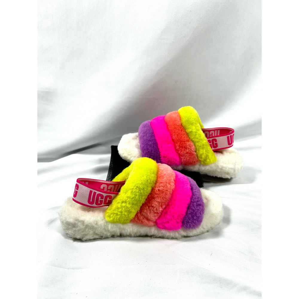 UGG Fluff Yeah Multicolor Neon Plush Slippers / Slides